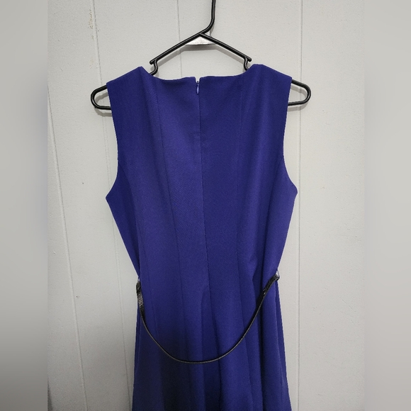 Calvin Klein Beautiful Blue Belted Sleeveless Pleated Dress - Picture 14 of 16
